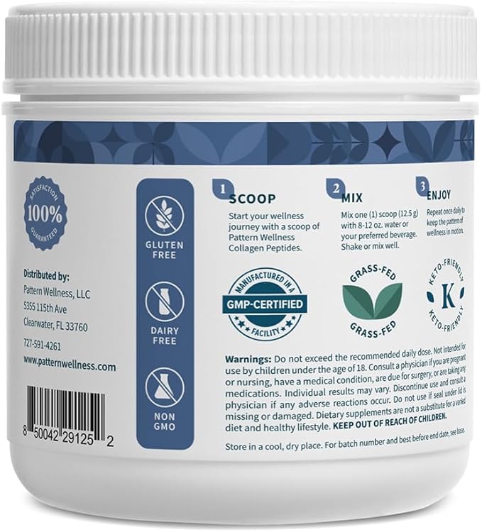 Pattern Wellness Collagen Peptides Powder (Type I &amp III) - Hair Nails Skin &amp Joint Support - Grass Fed &amp Pasture-Raised - Hydrolyzed Non-GMO Dairy Free &amp Keto-Friendly - Cookies &