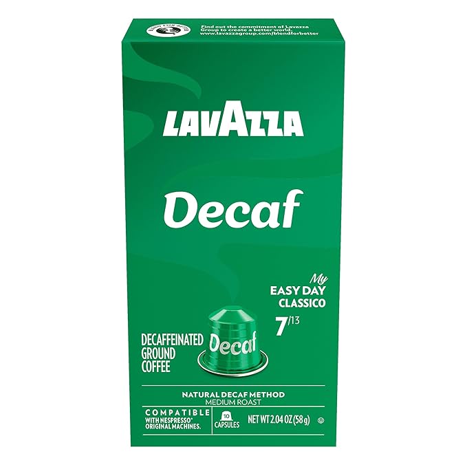 Lavazza Espresso Maestro Decaf (DEK) Aluminum Capsules Compatible with Nespresso* Original Machines Medium Espresso Roast Arabica and Robusta Blend Packaging Vary10 Count(Pack of 12)