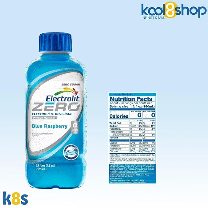 Electrolit Zero Blue Raspberry Hydration Drink With Electrolytes 21 fl oz Plastic Bottle 10 Pack + 1 Microfiber Cooling Towel by KOOL8SHOP Infinite Deals