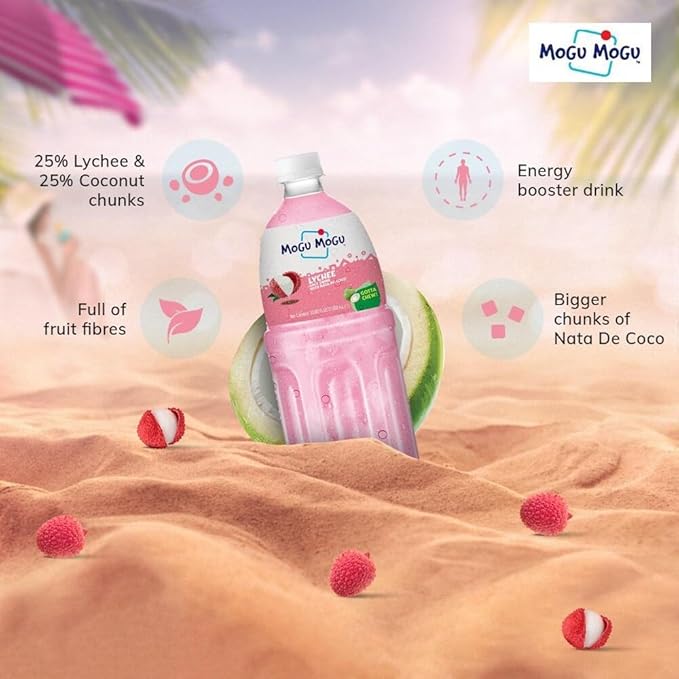 Mogu Mogu Lychee Juice with 25% Nata De Coco 33.8 Fl Oz (Pack of 12)
