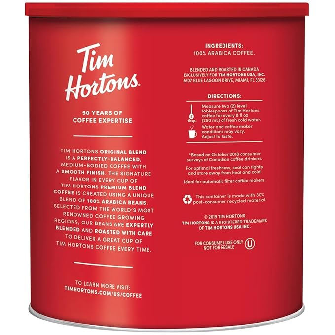 Tiim Hortons Original Blend Ground Coffee Medium Roast 3 lb