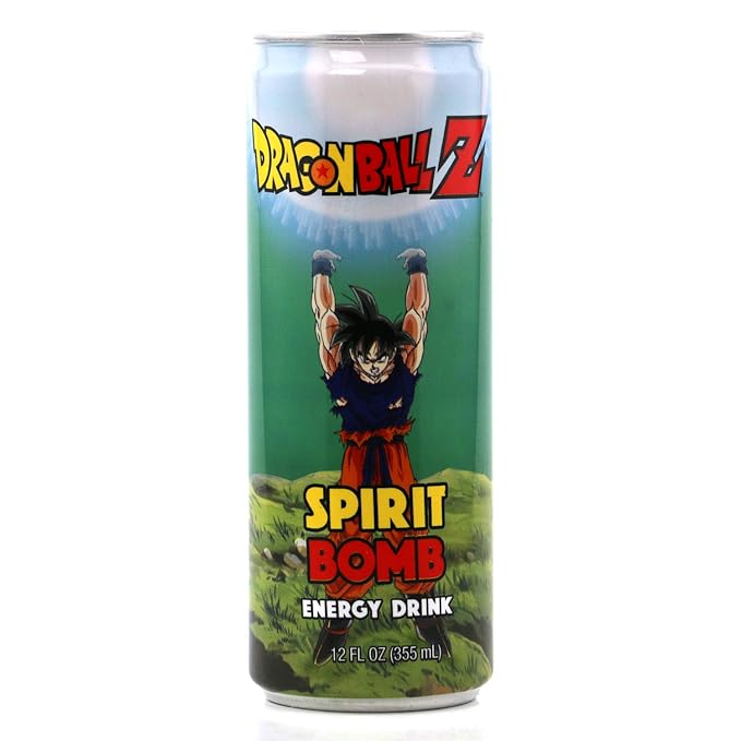 Dragon Ball Z Spirit Bomb Energy Drink 12 FL OZ (355mL) DBZ Goku Can - 12 Pack Case With 2 GosuToys Stickers