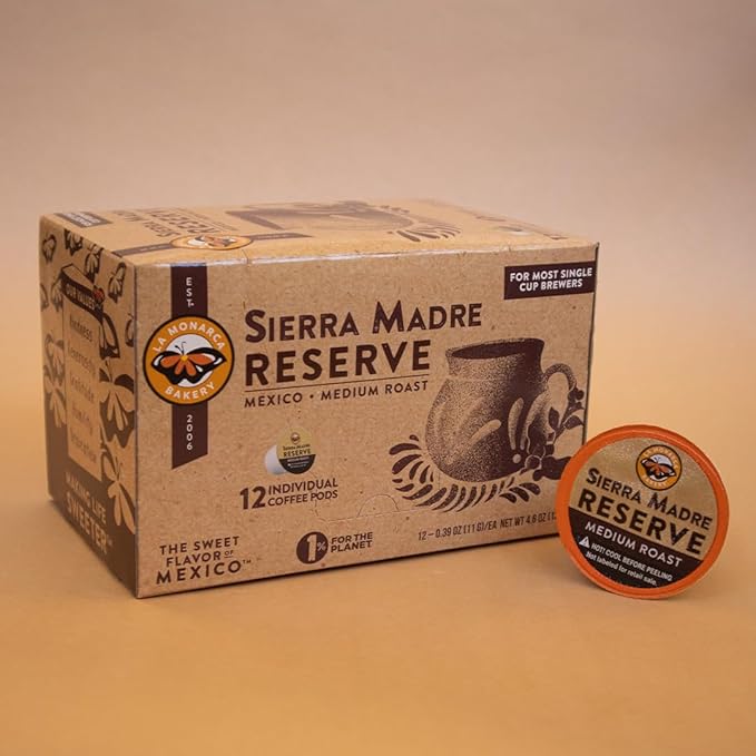 La Monarca Bakery Sierra Madre Reserve Coffee Pods – Medium Roast Full Flavor Authentic Mexican Coffee – 24 Individual Cups