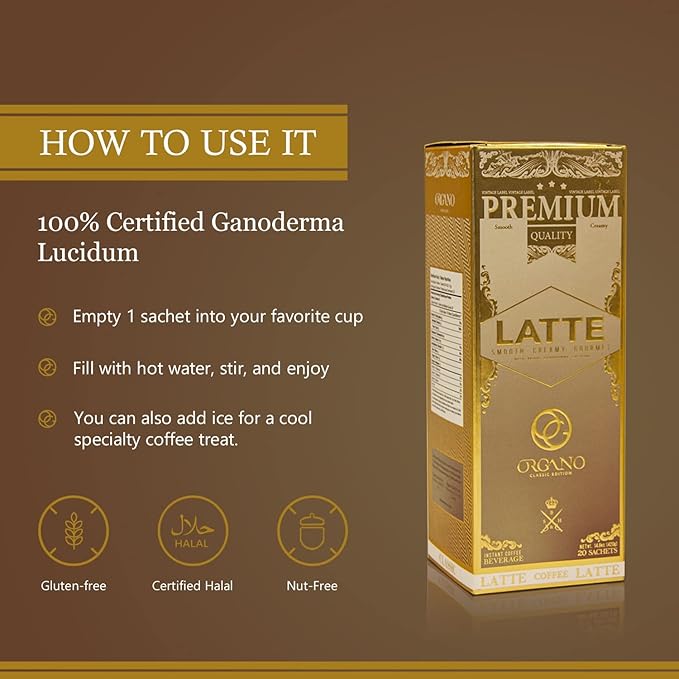 3 Boxes ORGANO Gourmet Cafe Latte100% Certified Ganoderma Lucidum (60 Sachets)