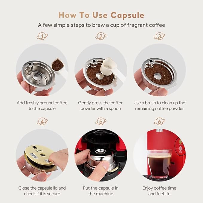 Stainless Steel Tas simo Reusable Pod-220ML+Extra Lids-200+180+60ML BENFUCHEN Tas simo Refillable Pod Stainless Steel for Bosch Coffee Machine with a Coffee Tamper Off-White Color
