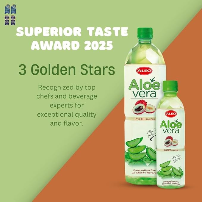 ALEO 0.5L Premium Lychee Aloe Vera Drink - Natural No Preservatives No Artificial Colors Superior Taste Award 2025