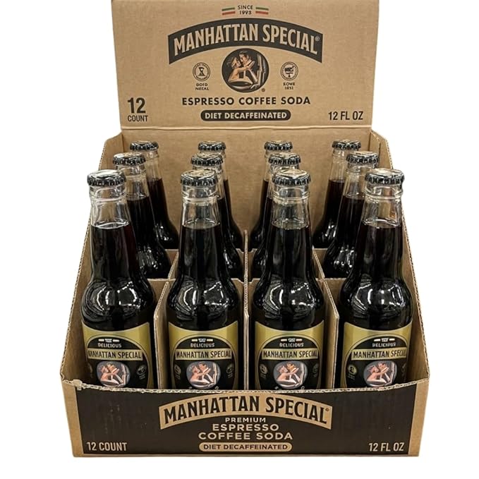 Manhattan Special Premium Soda Variety Classic Glass Bottles Italian-Style Craft Beverage 12 fl oz Each (12-Count) (12 Espresso Soda – Diet Decaffeinated)