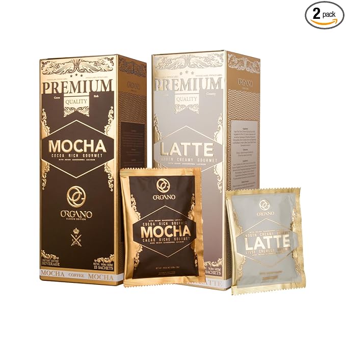 ORGANO Combo Pack 1 box Cafe Latte and 1 Box Cafe Mocha 100% Certified Organic Gourmet Coffee