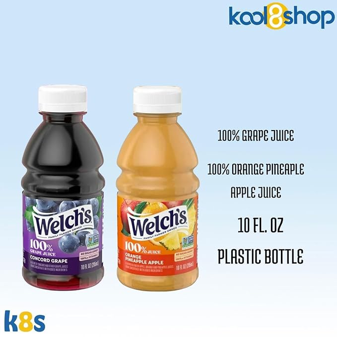 Welch’s 100% Variety Pack Juice Drink 10 fl oz Plastic Bottle 24 Pack + 2 Reusable Snack Bags by KOOL8SHOP Infinite Deals