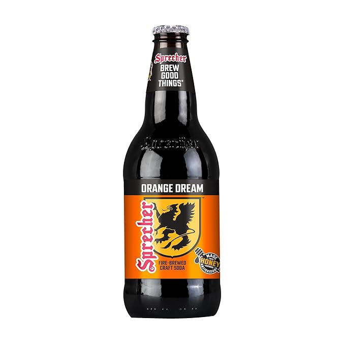 Sprecher Orange Dream Soda in 16 fl oz Glass Bottles (12 Pack) Fire Brewed Craft Orange Cream Soda with Real Honey Naturally Flavored Gourmet Soft Drink
