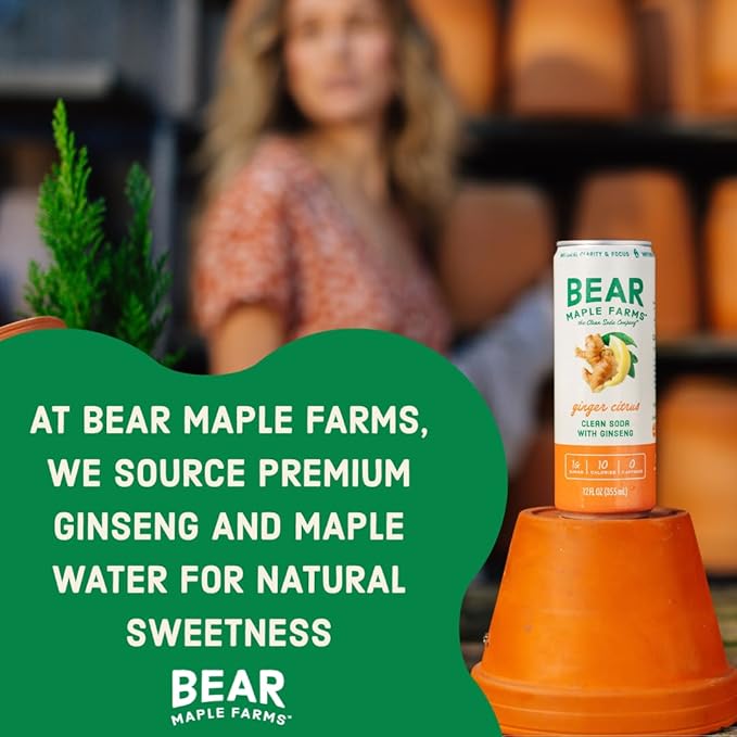 Bear Maple Farms | The Clean Soda Company | Low Calorie | Naturally Sweetened | Ginger Clean Soda