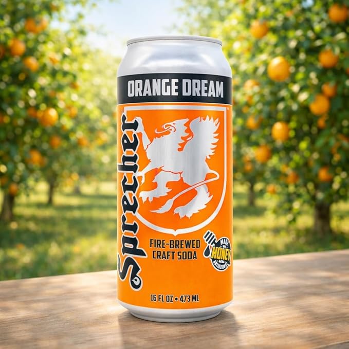 Sprecher Orange Dream 16 fl oz Cans (12 Pack) Fire-Brewed Craft Soda with Real Honey Gourmet Orange Soda Caffeine-Free Handcrafted Soft Drink