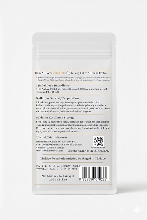 Humaneast Ethiopia Single Origin Ground Coffee 8.8 oz (250 g) Medium Roast Specialty Coffee