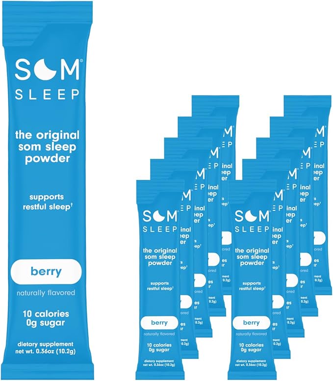 Som Sleep Calm Sleep Nighttime Powder Drink Mix Melatonin 3mg Magnesium Vitamin B6 L-Theanine &amp GABA – Vegan Zero Sugar – Berry 20-Pack