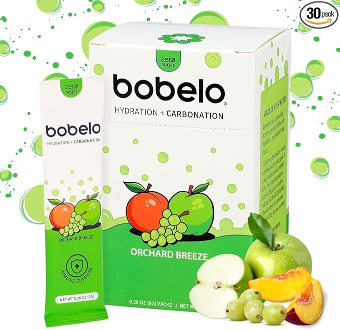 Bobelo Self Carbonating Hydration Packets Orchard Breeze 30 Pack Sparkling Water &amp Soda Alternative Sugar Free Electrolytes Powder Packets Water Enhancer Drink Mix Low Calorie Keto Friendly