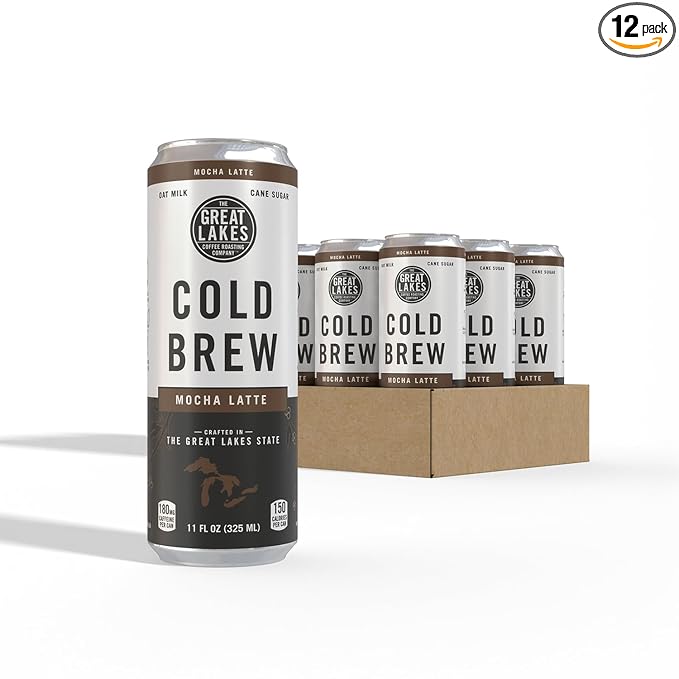 Great Lakes Mocha Oat Milk Cold Brew Latte Coffee 11 Ounce Cans Pack of 12