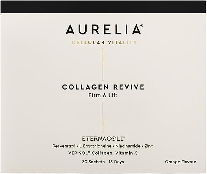 AURELIA Collagen Revive | Advanced Cellular Anti-Aging Supplement | Help Reduce Fine Lines &amp Wrinkles | with Zinc Resveratrol Niacinamide Ergothioneine &amp Vitamin C