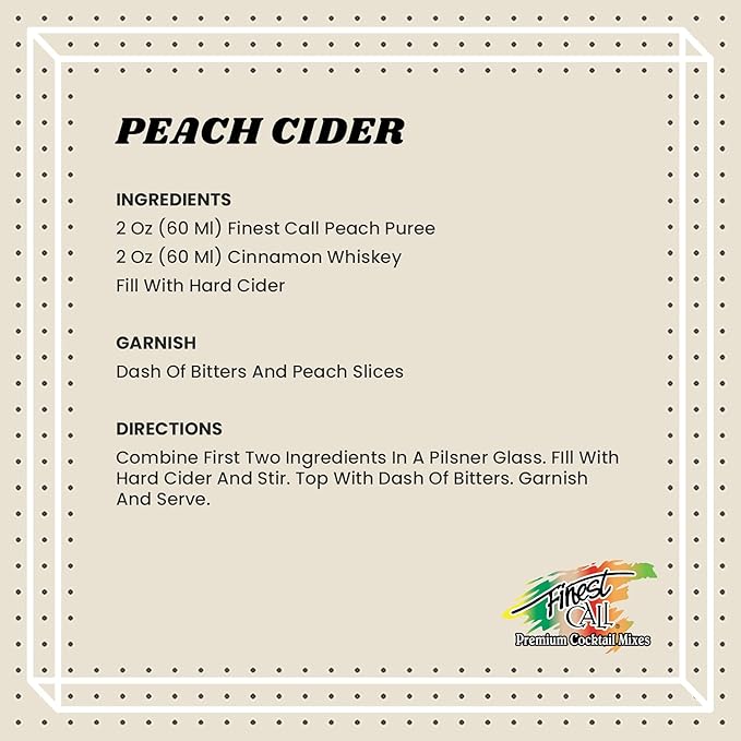 Finest Call Premium Peach Fruit Puree Drink Mix 1 Liter Bottle (33.8 Fl Oz)