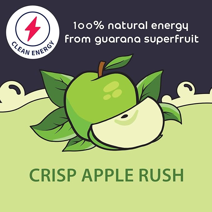 Bobelo Self Carbonating Clean Energy + Hydration Electrolytes Powder Drink Mix Crisp Apple Rush 100mg Guarana Caffeine Sugar Free 15 Pack