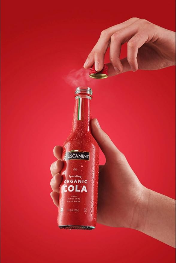 Tuscanini Authentic Organic Cola Soda 9.3oz (6 Pack) Naturally Caffeine Free Elegant Glass Bottle Great Tasting Chemical Free