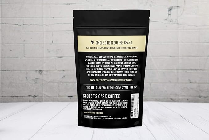 Espresso Ground Coffee Beans | Brazilian Strong Smooth &amp Creamy Medium Dark Roast Single Origin Coffee 12 oz Bag By The Master Roasters Of Cooper's Cask Coffee Coffee