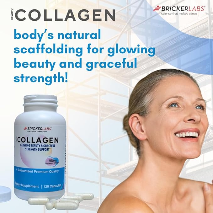 Bricker Labs Collagen for Men &amp Women - Type I III Hydrolized Collagen Supplement 750mg 1 Collagen Capsule Daily - 120 Servings