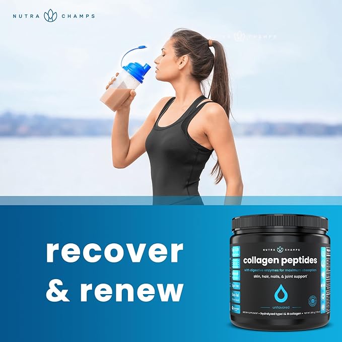 Collagen Peptides Powder - Enhanced Absorption Double Hydrolyzed Grass Fed Keto Protein Powder with Vitamin C - Premium Supplement for Hair Growth Skin Nails Joints &amp Bones Unflavored