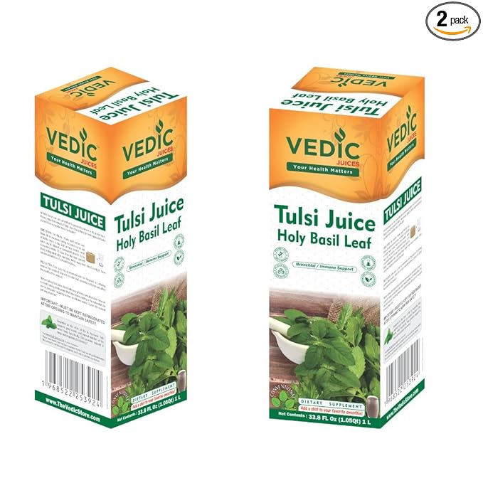 Vedic Juices Tulsi Juice 1 L - Natural Juice for Daily Use - 33.8 Floz Pack of 2