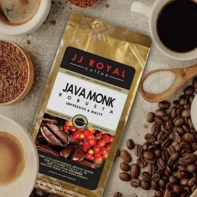 JJ Royal Coffee Java Monk Robusta 200g Ground Coffee (Pack of 4)