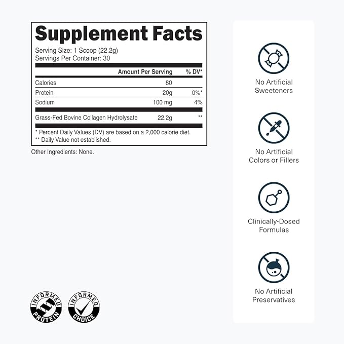 Transparent Labs Grass-Fed Collagen Peptides Powder - Collagen Powder for Women &amp Men 22G Bovine Hydrolyzed Collagen Peptides Powder for Skin Hair Joint &amp Muscle Recovery - Unflavored 30 S