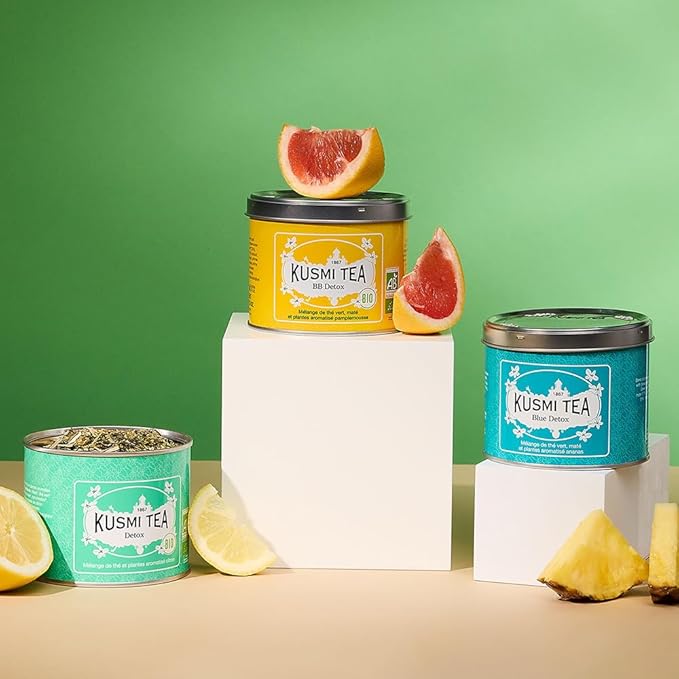 Kusmi Tea - Blue Detox - Blend of Green Tea Mate &amp Pineapple - Rosehip Rooibos Mint Guarana Flavours - Enjoy Hot or Iced - Loose Leaf Tea - Tin Box of 3.5 oz - Quantity for about 50 cups