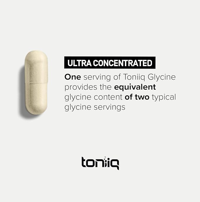 Toniiq 1300mg Glycine Supplements - 4 Month Supply - Min. 98.5%+ Tested Purity - Ultra High Strength and Bioavailable Glycine Powder Supplement - 240 Vegetarian Glycine Capsules - 120 Servings