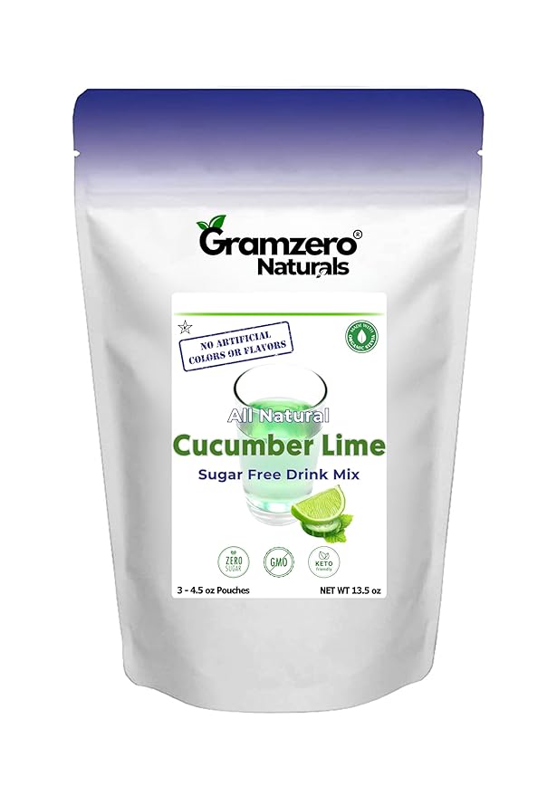GramZero All Natural Cucumber Lime Zero Calorie Sugar Free Drink Mix Great For Nutrition Club Loaded Tea Stevia Sweetened