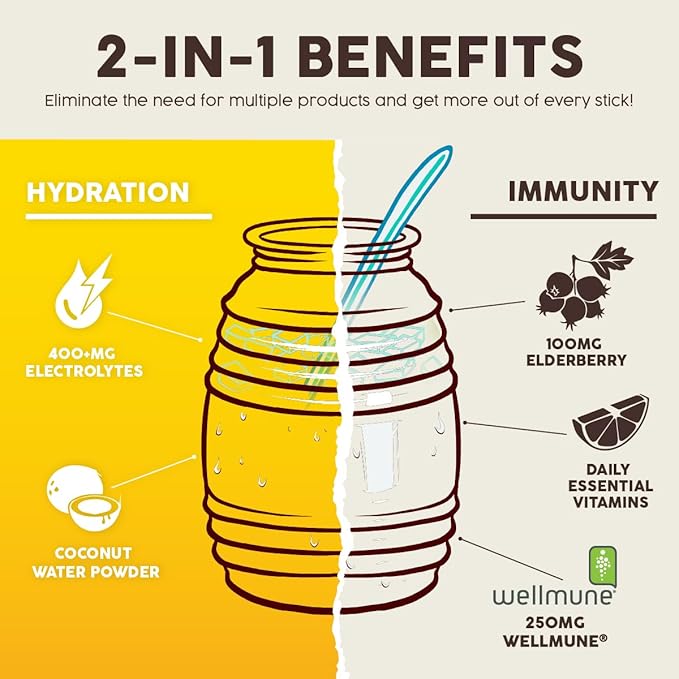 Salud 2-in-1 Hydration Packets + Immunity Electrolytes Powder Pineapple - Agua Fresca Drink Mix Elderberry Dairy &amp Soy Free Non-GMO Gluten Free Vegan Low Calorie 1g Sugar (15 Servings)