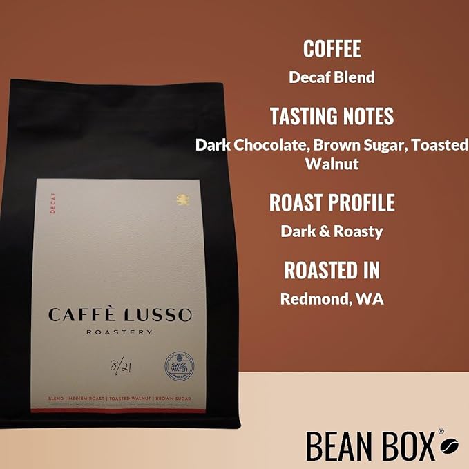 Decaf Blend - Roasted by Caffe Lusso Roastery - Whole Bean Coffee - 12 Ounce Bag