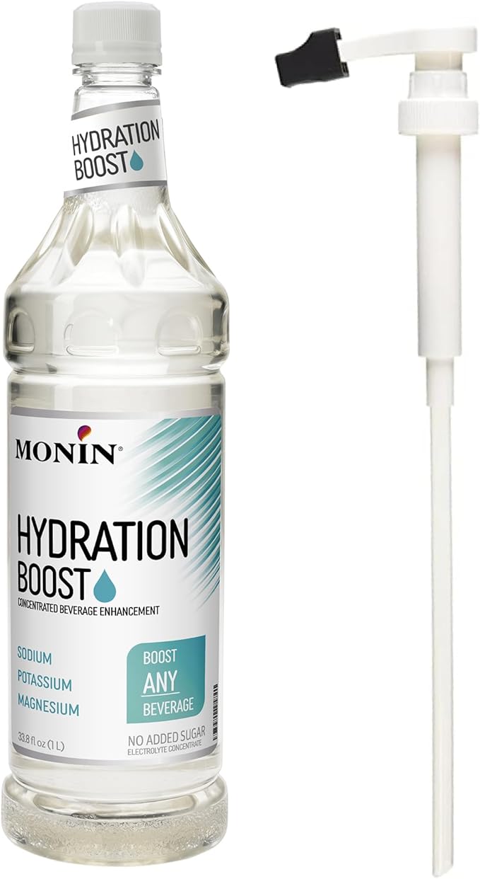Monin - Hydration Boost and Drink Mix-in Add Electrolytes &amp Minerals to Your Favorite Flavored Beverage (Hot or Cold) Dairy-Free No Artificial Sweeteners Gluten-Free (1 Liter + Pump)