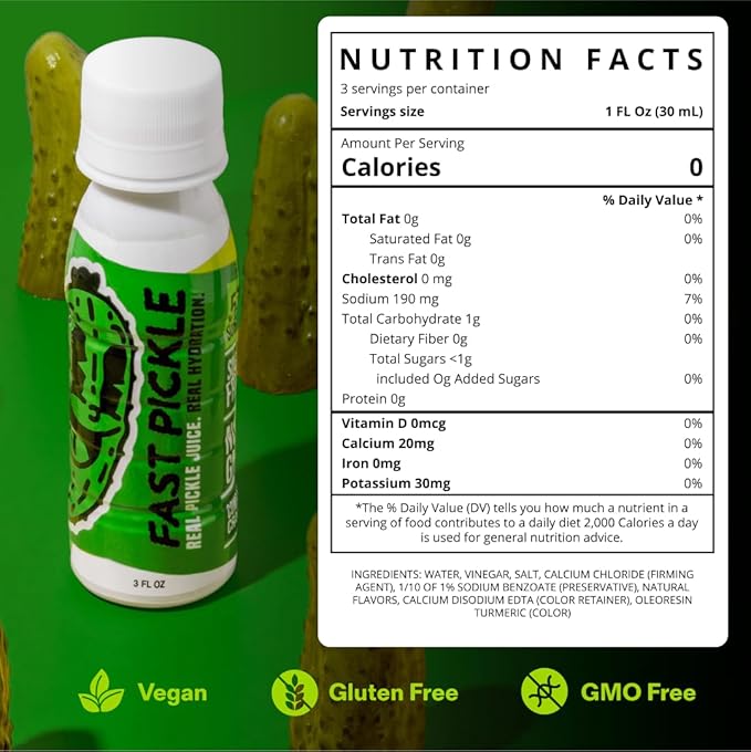 Fast Pickle Juice Pickle Shots For Leg Cramps Relief - Hydration &amp Electrolyte Support No Sugar Natural Ingredients - 3 Oz 24 Pack