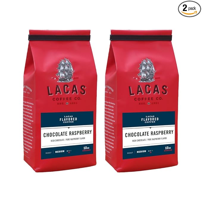 Lacas Coffee Company Medium Fine Ground Coffee 12oz Bag (2 bags Chocolate Raspberry)