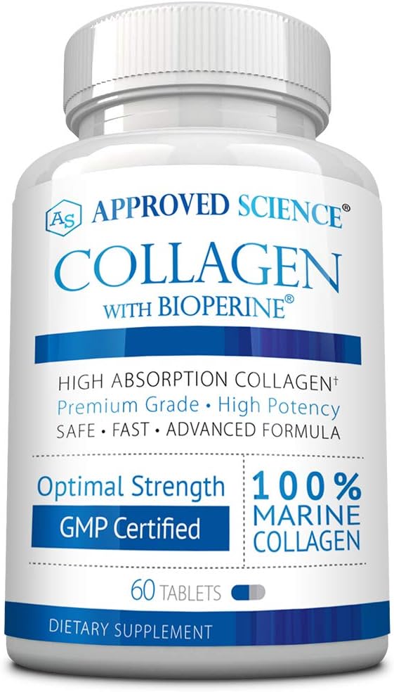 Approved Science Collagen Pills - Absorbable Marine Collagen Types I and III - 60 Tablets - Healthy Hair and Skin - Vitamin C Sodium and Bioperine for Fast Results - Non-GMO Made in USA