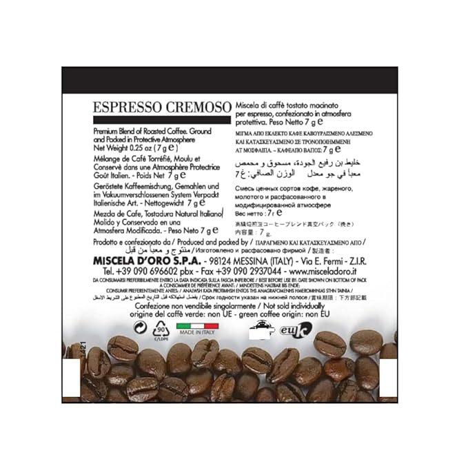 Miscela d'Oro Single Shot Espresso Cremoso Ground Pods 150 pack