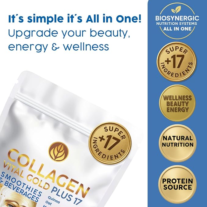 Vital Life Collagen Peptides Powder +17 Super Ingredients 1 lb (Pack of 12) Vanilla Flavor Supports Hair Skin Nails Bones Joints &amp Digestive Health Collagen for Women &amp Men.