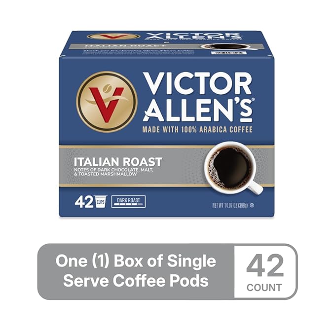 Victor Allen's Coffee Italian Roast Dark Roast 42 Count Single Serve Coffee Pods for Keurig K-Cup Brewers