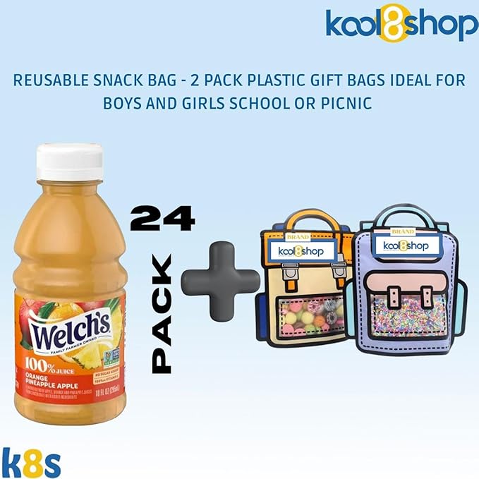 Welch’s 100% Orange Pineapple Apple Juice Drink 10 fl oz Plastic Bottle 24 Pack + 2 Reusable Snack Bags by KOOL8SHOP Infinite Deals