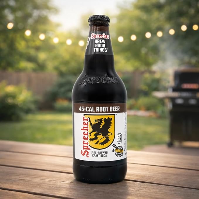 Sprecher Low Cal Root Beer in 16 fl oz Glass Bottles (24 Pack) Fire Brewed Low Calorie Craft Root Beer with Real Honey Naturally Flavored Gourmet Soft Drink
