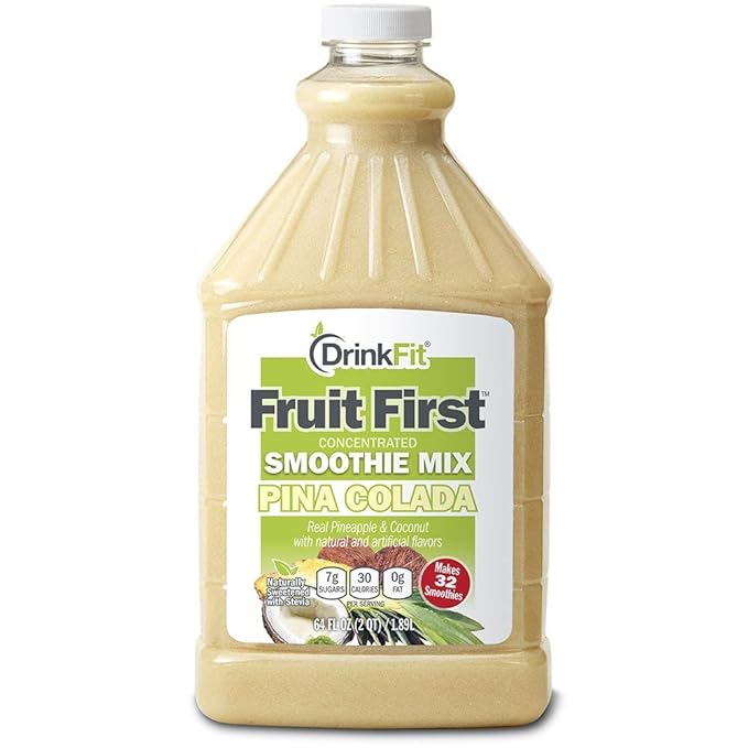 DrinkFit Fruit Smoothie | Real Fruit Puree Low Sugar Gluten:Free &amp Non:GMO Pina Colada Smoothie Mix : Makes 32 Smoothies 64 Fl Oz (Pina Colada)