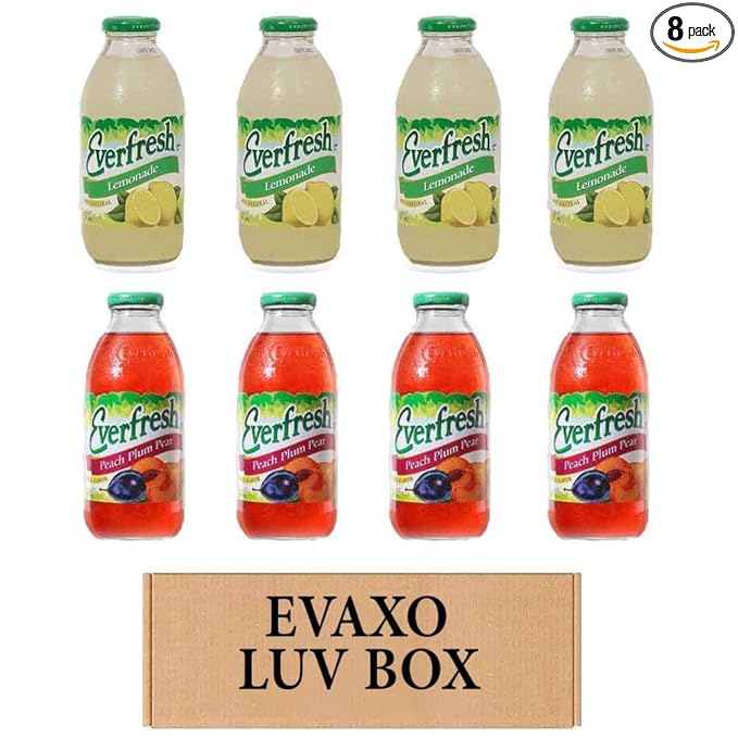 LUV BOX- variety Everfresh Juice 16 oz. pack of 8  Everfresh Lemonade  Everfresh Peach Plum Pear. by evaxo