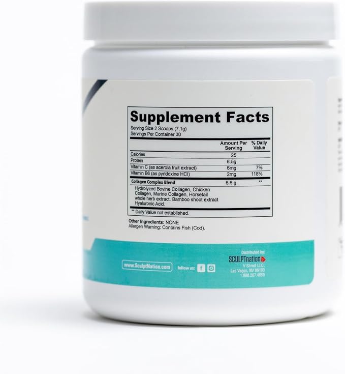 Sculpt Nation by V Shred Collagen Peptides Powder - Types I II and III Collagen Plus Hyaluronic Acid to Support Healthy Hair Nails Skin Bones and Joint Health - Unflavored 30 Day Supply