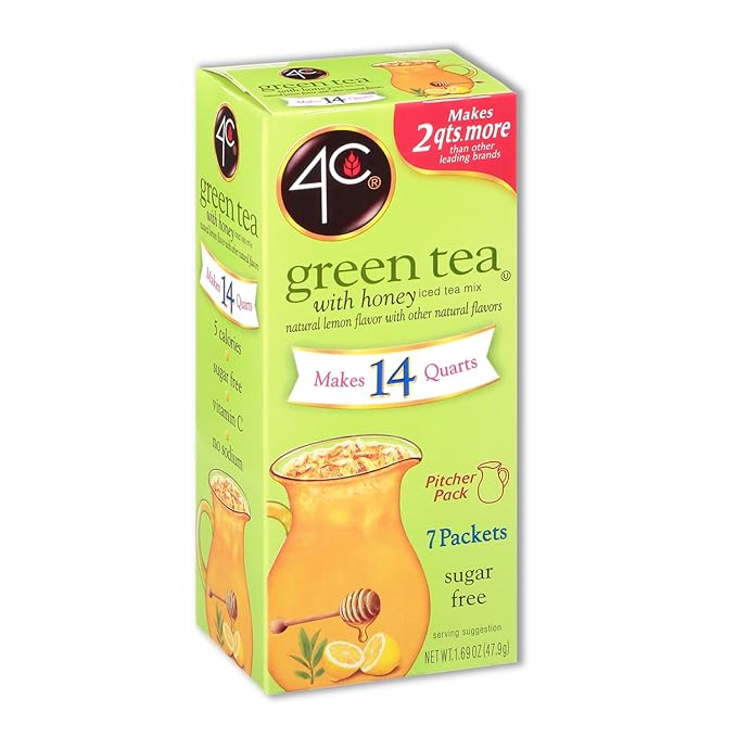 4C Pitcher Packs Green Tea 8 Pack Makes 14 Quarts Sugar Free Powder Drink Mix Refreshing Water Flavorings Makes 2 Quarts Each Packet