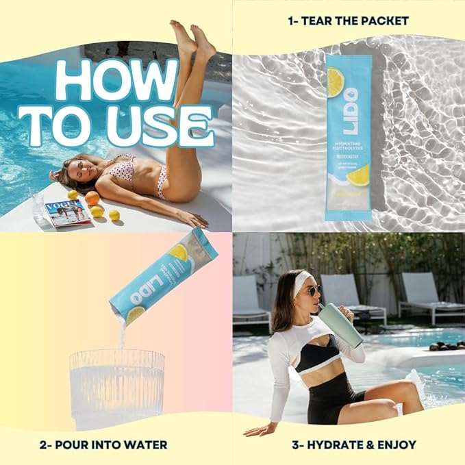 LIDO Lemonade Electrolyte Powder Packets — Clean Zero-Sugar Hydration Drink Mix with Balanced Sodium for Fast Replenishment — Vegan Paleo &amp Fasting Friendly — 28 Sticks