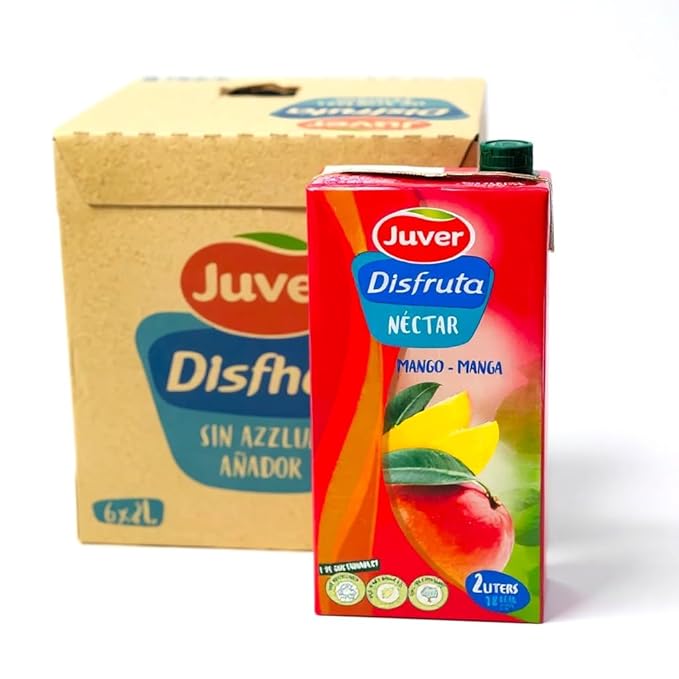 Juver Disfruta Sugar-Free Spanish Mango Fruit Drink 2 Liters (67.6 fl oz).Natural Fruit nectar No Added Sugars 6 Pack Box Delicious Healthy Mango Nectar Drink – Made from Premium Sun-Dried Spanish